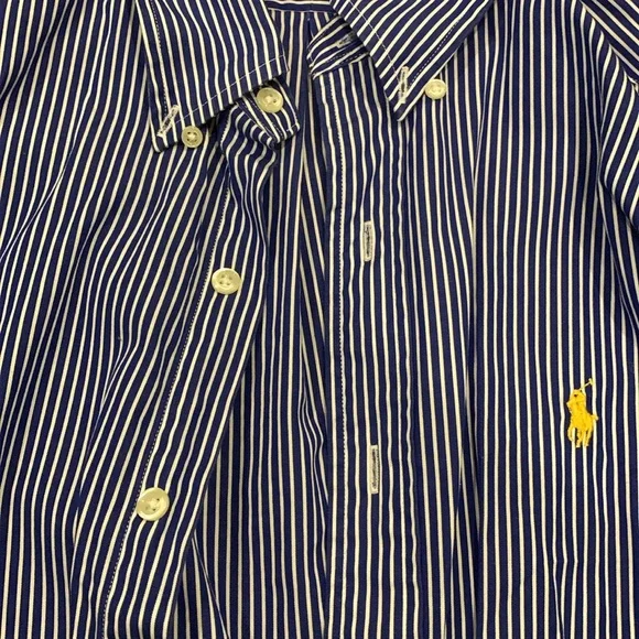 Ralph Lauren Cotton Blue/White Striped Slim Fit Long Sleeve Dress Shirt, Size M - Picture 3 of 6